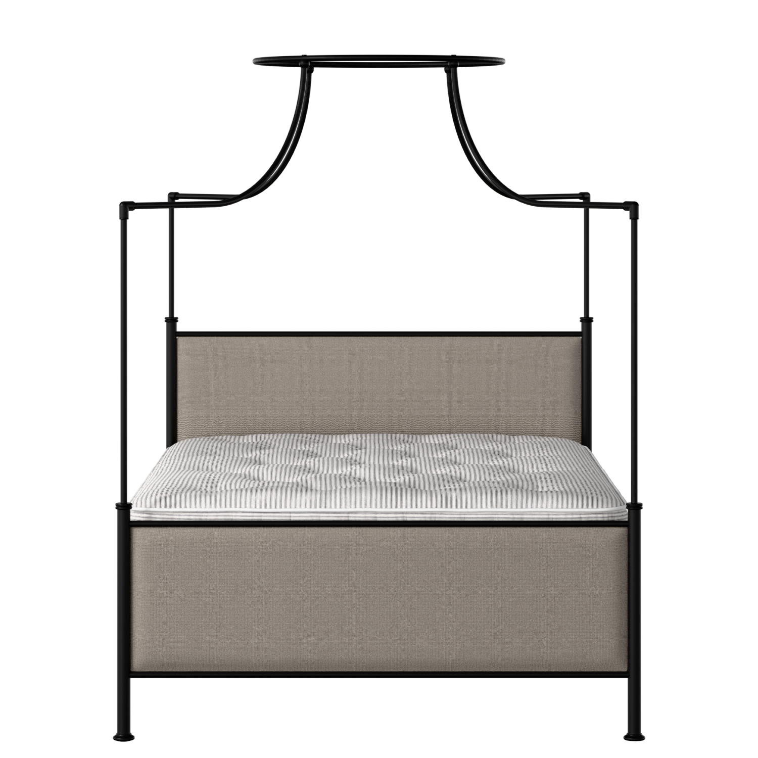 Waterloo iron/metal upholstered bed in black with storm grey fabric