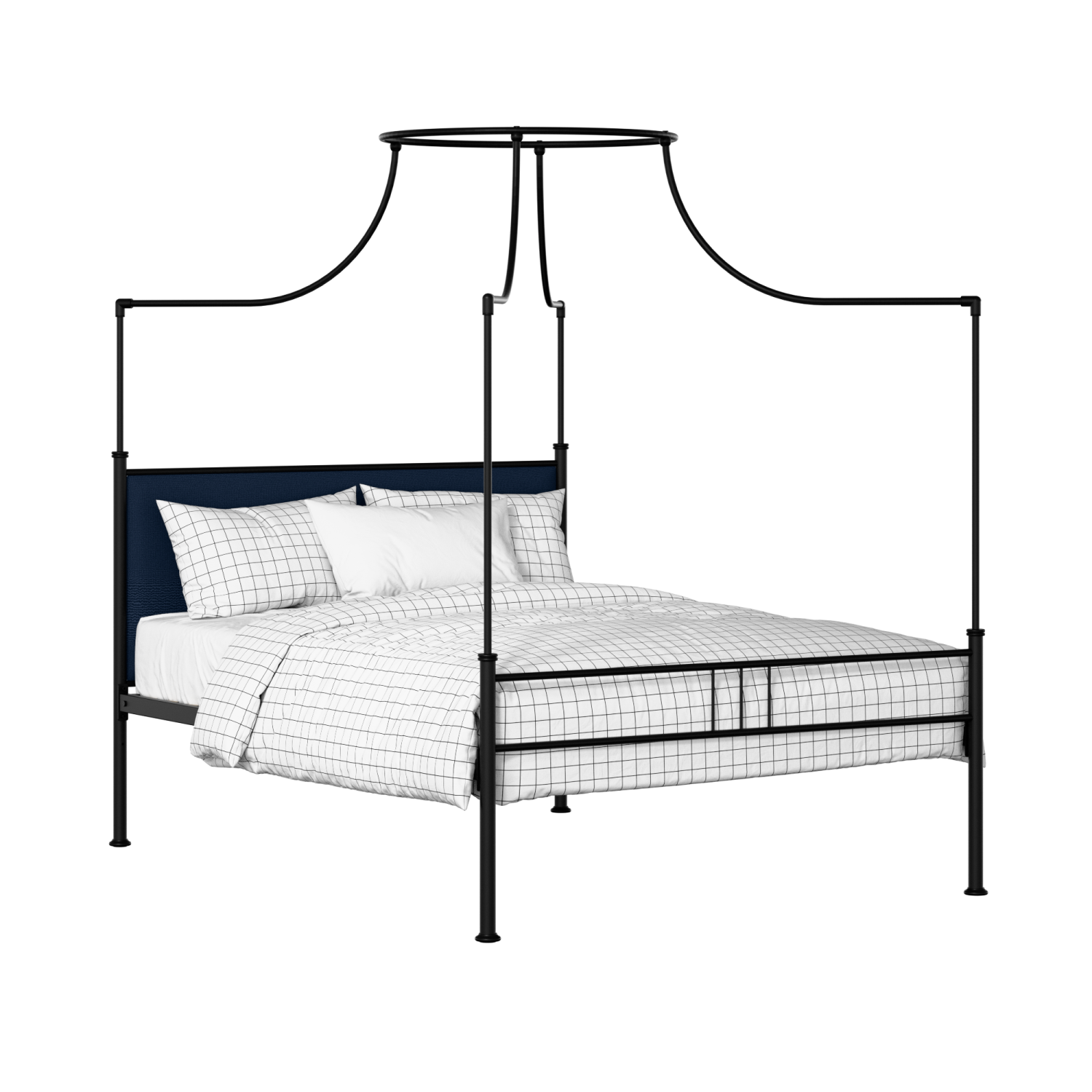 Waterloo Zero iron/metal upholstered bed in black with blue fabric