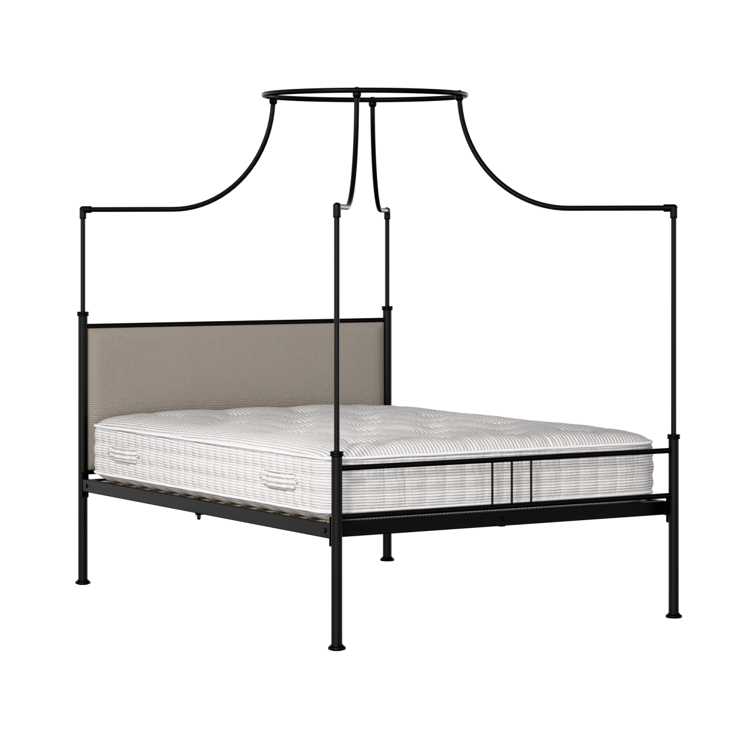 Waterloo Zero iron/metal upholstered bed in black with storm grey fabric