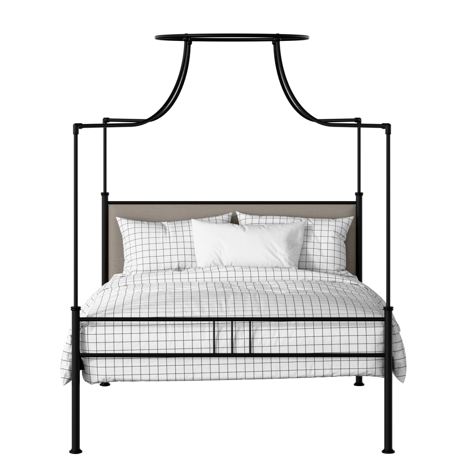 Waterloo Zero iron/metal upholstered bed in black with storm grey fabric