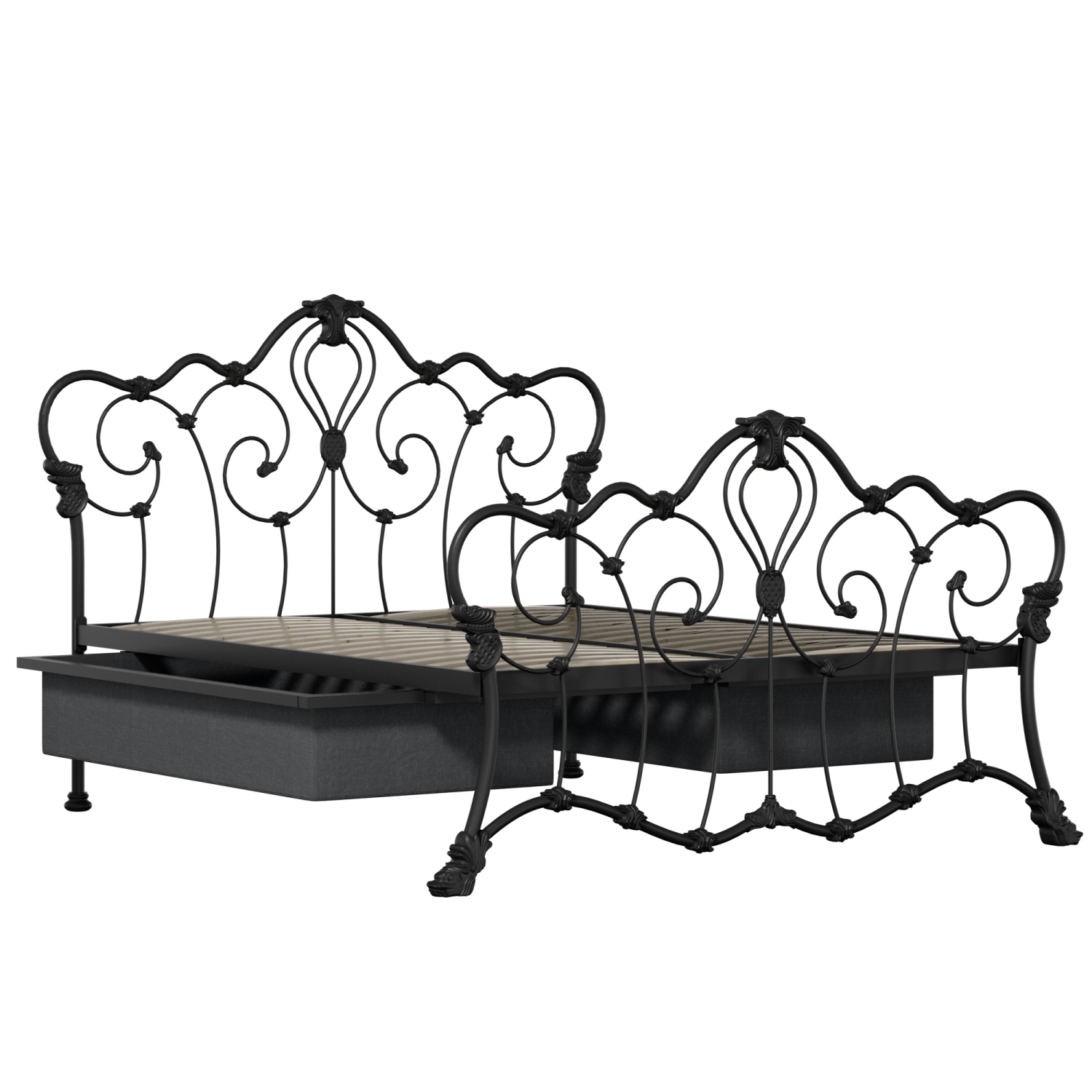 Athalone iron/metal bed in black with drawers
