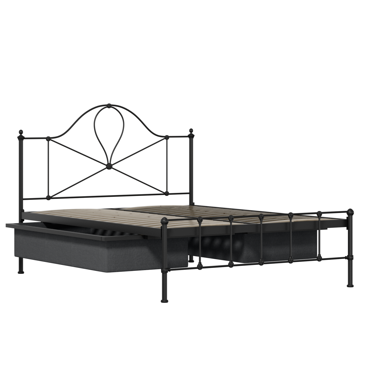 Athena cama de metal en negro con cajones