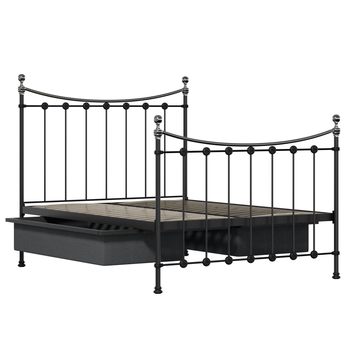 Carrick Chromo iron/metal bed in black with drawers