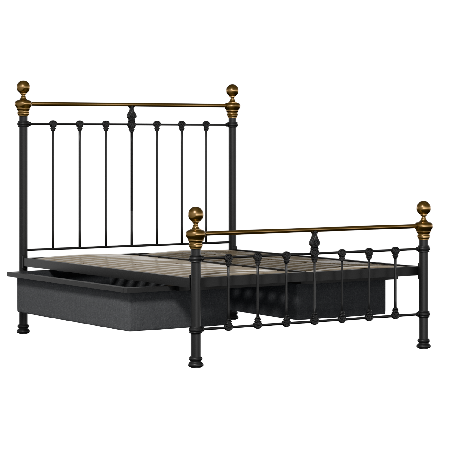 Hamilton Low Footend iron/metal bed in black with drawers