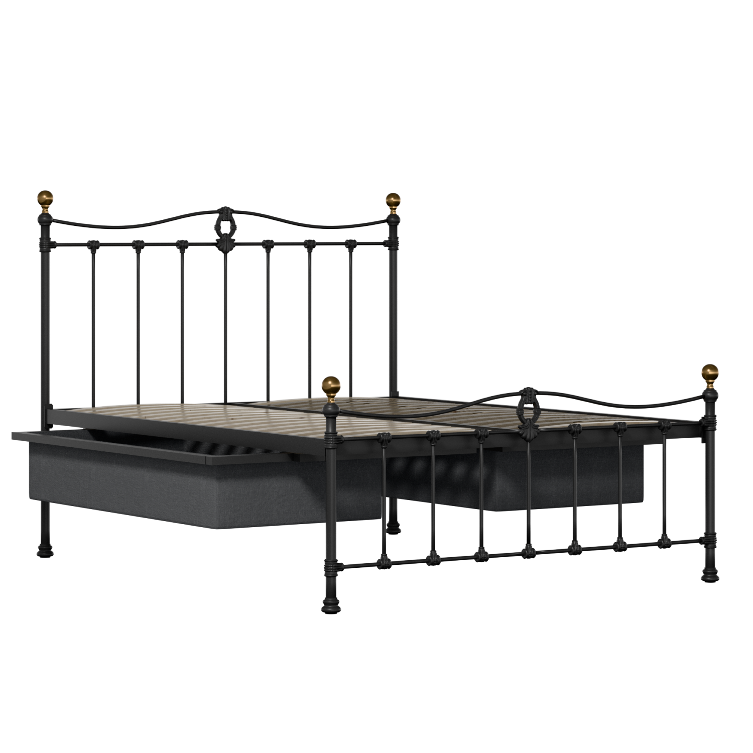 Tulsk Low Footend iron/metal bed in black with drawers
