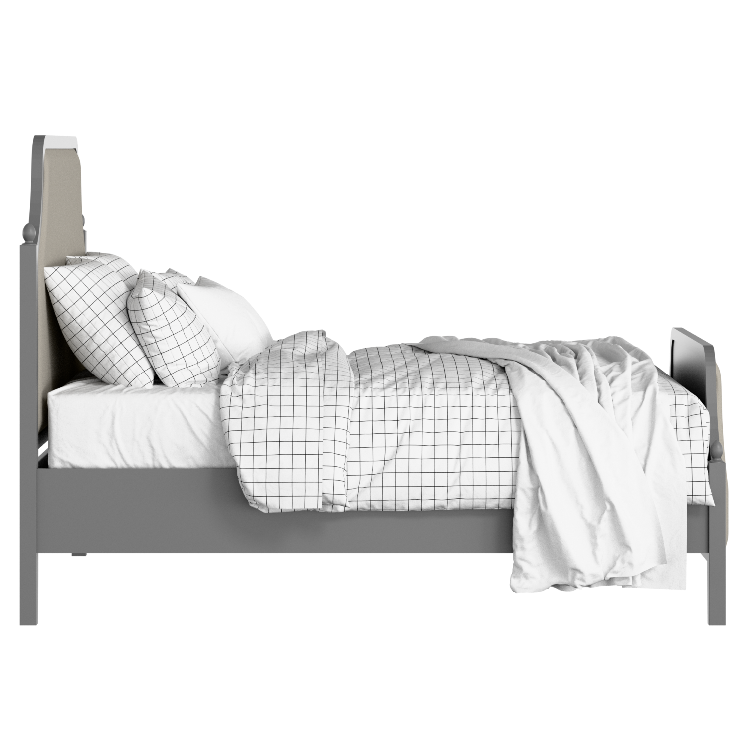 Ruskin Upholstered wood upholstered bed in grey with Silver fabric