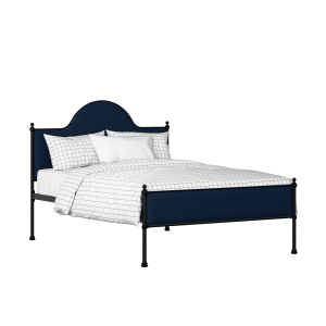 Albert Slim iron/metal upholstered bed in black with blue fabric - Thumbnail