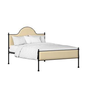 Albert Slim iron/metal upholstered bed in black with oatmeal fabric - Thumbnail