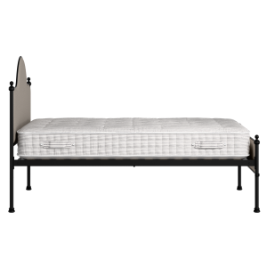 Albert Slim iron/metal upholstered bed in black with storm grey fabric - Thumbnail