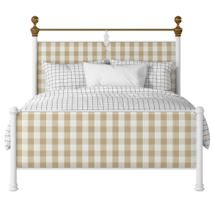 Bastille iron/metal upholstered bed in white with Romo Kemble Putty fabric - Thumbnail