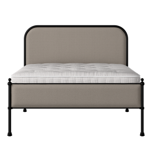Bray Slim iron/metal upholstered bed in black with storm grey fabric - Thumbnail