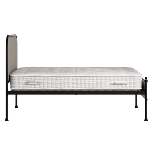 Bray Slim iron/metal upholstered bed in black with storm grey fabric - Thumbnail