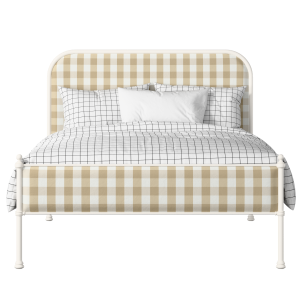 Bray Slim iron/metal upholstered bed in ivory with Romo Kemble Putty fabric - Thumbnail