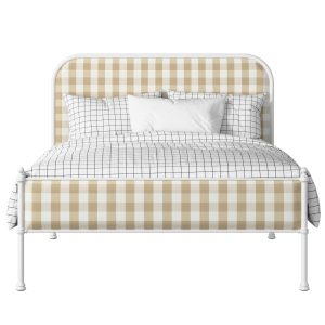 Bray Slim iron/metal upholstered bed in white with Romo Kemble Putty fabric - Thumbnail