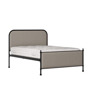 Bray iron/metal upholstered bed in black with storm grey fabric - Thumbnail