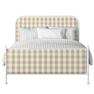 Bray iron/metal upholstered bed in white with Romo Kemble Putty fabric - Thumbnail