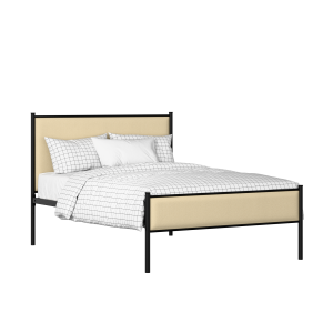 Brest Slim iron/metal upholstered bed in black with oatmeal fabric - Thumbnail