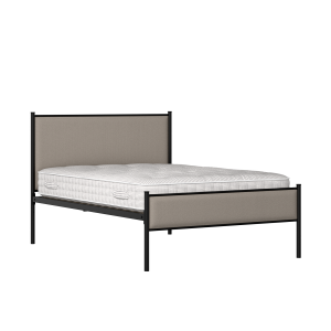 Brest Slim iron/metal upholstered bed in black with storm grey fabric - Thumbnail