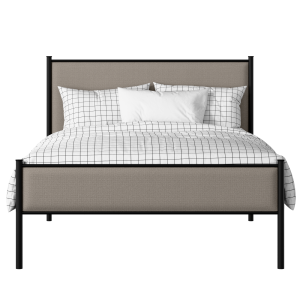 Brest Slim iron/metal upholstered bed in black with storm grey fabric - Thumbnail