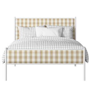 Brest Slim iron/metal upholstered bed in white with Romo Kemble Putty fabric - Thumbnail