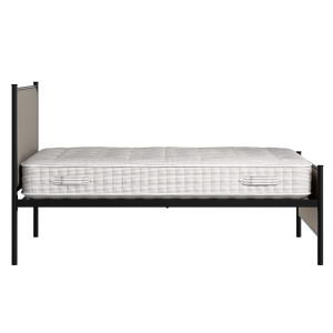 Brest iron/metal upholstered bed in black with storm grey fabric - Thumbnail