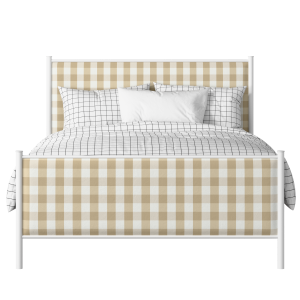 Brest iron/metal upholstered bed in white with Romo Kemble Putty fabric - Thumbnail
