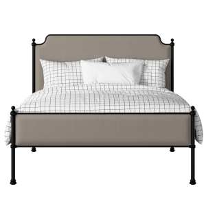 Miranda Slim iron/metal upholstered bed in black with storm grey fabric - Thumbnail