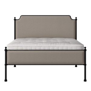 Miranda Slim iron/metal upholstered bed in black with storm grey fabric - Thumbnail