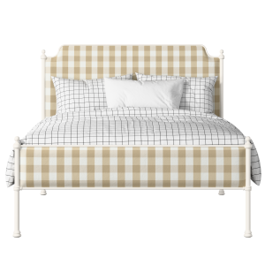 Miranda Slim iron/metal upholstered bed in ivory with Romo Kemble Putty fabric - Thumbnail