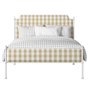 Miranda Slim iron/metal upholstered bed in white with Romo Kemble Putty fabric - Thumbnail