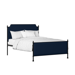 Miranda iron/metal upholstered bed in black with blue fabric - Thumbnail