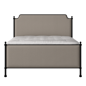 Miranda iron/metal upholstered bed in black with storm grey fabric - Thumbnail