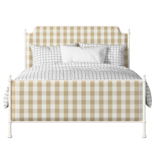 Miranda iron/metal upholstered bed in ivory with Romo Kemble Putty fabric - Thumbnail