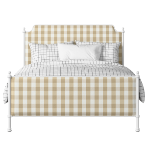 Miranda iron/metal upholstered bed in white with Romo Kemble Putty fabric - Thumbnail