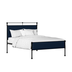 Nancy Slim iron/metal upholstered bed in black with blue fabric - Thumbnail