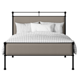 Nancy Slim iron/metal upholstered bed in black with storm grey fabric - Thumbnail