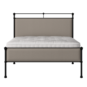 Nancy Slim iron/metal upholstered bed in black with storm grey fabric - Thumbnail