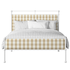 Nancy Slim iron/metal upholstered bed in white with Romo Kemble Putty fabric - Thumbnail