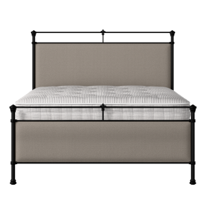Nancy iron/metal upholstered bed in black with storm grey fabric - Thumbnail