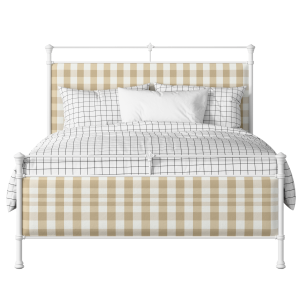 Nancy iron/metal upholstered bed in white with Romo Kemble Putty fabric - Thumbnail