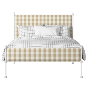 Neville Slim iron/metal upholstered bed in white with Romo Kemble Putty fabric - Thumbnail
