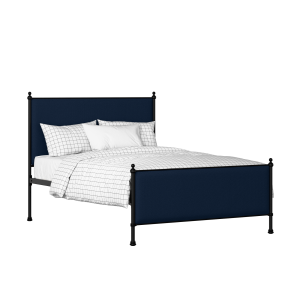 Neville lit rembourré en métal noir avec tissu bleu - Thumbnail