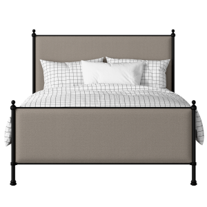 Neville iron/metal upholstered bed in black with storm grey fabric - Thumbnail