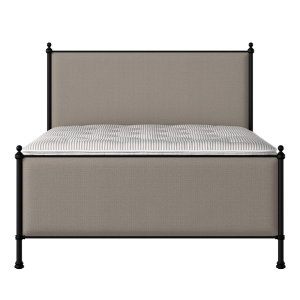 Neville iron/metal upholstered bed in black with storm grey fabric - Thumbnail