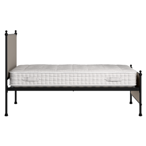 Neville iron/metal upholstered bed in black with storm grey fabric - Thumbnail