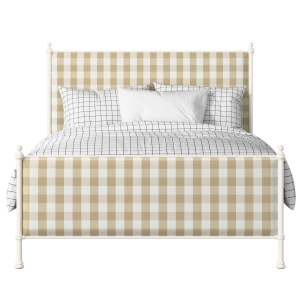 Neville iron/metal upholstered bed in ivory with Romo Kemble Putty fabric - Thumbnail