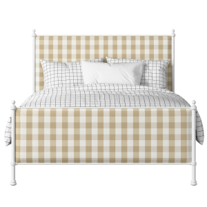 Neville iron/metal upholstered bed in white with Romo Kemble Putty fabric - Thumbnail