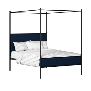 Reims Slim iron/metal upholstered bed in black with blue fabric - Thumbnail