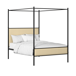 Reims Slim iron/metal upholstered bed in black with oatmeal fabric - Thumbnail