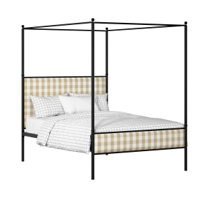 Reims Slim iron/metal upholstered bed in black with Romo Kemble Putty fabric - Thumbnail